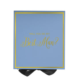 Will You Be My Best man? Proposal Box Light Blue w/ Black Bow-  Border