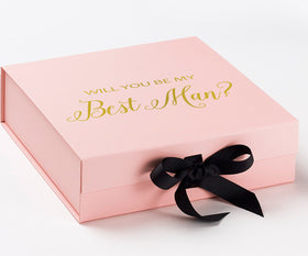 Will You Be My Best man? Proposal Box Pink w/ Black Bow - No Border