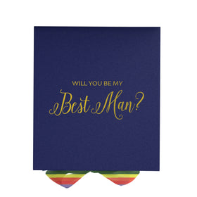 Will You Be My Best man? Proposal Box Navy - No Border - Rainbow Ribbon