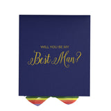 Will You Be My Best man? Proposal Box Navy - No Border - Rainbow Ribbon