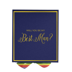 Will You Be My Best man? Proposal Box Navy -  Border - Rainbow Ribbon