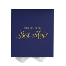 Will You Be My Best man? Proposal Box Navy w/ White Bow - No Border