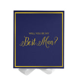 Will You Be My Best man? Proposal Box Navy w/ White Bow -  Border