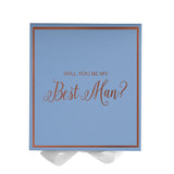 Will You Be My Best man? Proposal Box Light Blue w/ white Bow-  Border