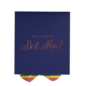 Will You Be My Best man? Proposal Box Navy - No Border - Rainbow Ribbon