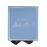 Will You Be My Best man? Proposal Box Light Blue w/ Black Bow-  Border