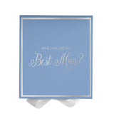 Will You Be My Best man? Proposal Box Light Blue w/ white Bow-  Border