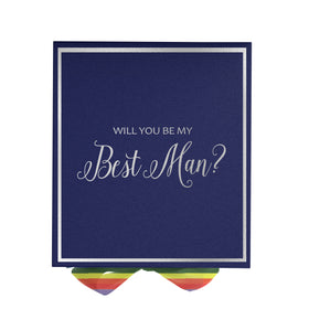 Will You Be My Best man? Proposal Box Navy -  Border - Rainbow Ribbon