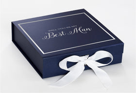 Will You Be My Best man? Proposal Box Navy w/ White Bow -  Border