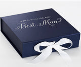 Will You Be My Best man? Proposal Box Navy w/ White Bow - No Border