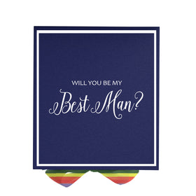 Will You Be My Best man? Proposal Box Navy -  Border - Rainbow Ribbon