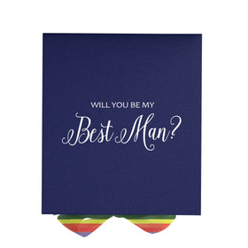 Will You Be My Best man? Proposal Box Navy - No Border - Rainbow Ribbon