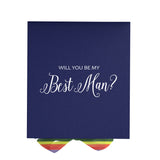 Will You Be My Best man? Proposal Box Navy - No Border - Rainbow Ribbon