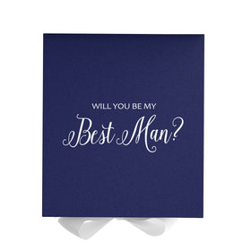 Will You Be My Best man? Proposal Box Navy w/ White Bow - No Border