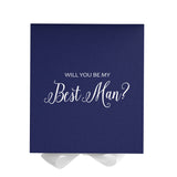 Will You Be My Best man? Proposal Box Navy w/ White Bow - No Border