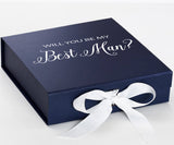 Will You Be My Best man? Proposal Box Navy w/ White Bow - No Border