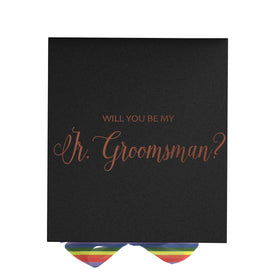 Will You Be My jr groomsman? Proposal Box black - No Border - Rainbow Ribbon