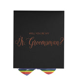 Will You Be My jr groomsman? Proposal Box black - No Border - Rainbow Ribbon