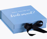 Will You Be My bridesmaid? Proposal Box Light Blue w/ Black Bow- No Border