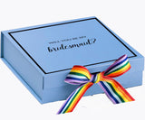 Will You Be My bridesmaid? Proposal Box light blue -  Border - Rainbow Ribbon