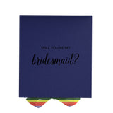 Will You Be My bridesmaid? Proposal Box Navy - No Border - Rainbow Ribbon