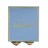 Will You Be My bridesmaid? Proposal Box light blue -  Border - Rainbow Ribbon