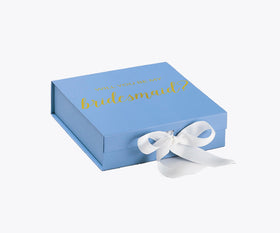 Will You Be My bridesmaid? Proposal Box Light Blue w/ white Bow- No Border