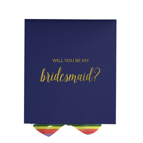 Will You Be My bridesmaid? Proposal Box Navy - No Border - Rainbow Ribbon