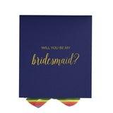 Will You Be My bridesmaid? Proposal Box Navy - No Border - Rainbow Ribbon