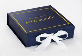 Will You Be My bridesmaid? Proposal Box Navy w/ White Bow -  Border