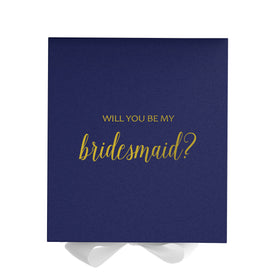 Will You Be My bridesmaid? Proposal Box Navy w/ White Bow - No Border