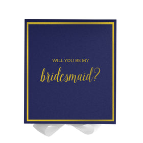 Will You Be My bridesmaid? Proposal Box Navy w/ White Bow -  Border