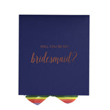 Will You Be My bridesmaid? Proposal Box Navy - No Border - Rainbow Ribbon