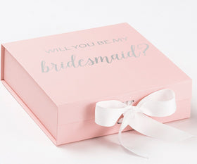 Will You Be My bridesmaid? Proposal Box Pink w/ White Bow - No Border