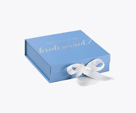 Will You Be My bridesmaid? Proposal Box Light Blue w/ white Bow- No Border