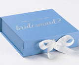 Will You Be My bridesmaid? Proposal Box Light Blue w/ white Bow- No Border