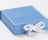 Will You Be My bridesmaid? Proposal Box Light Blue w/ white Bow-  Border