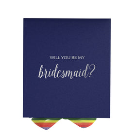 Will You Be My bridesmaid? Proposal Box Navy - No Border - Rainbow Ribbon