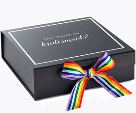 Will You Be My bridesmaid? Proposal Box black -  Border - Rainbow Ribbon