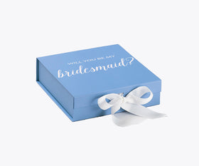 Will You Be My bridesmaid? Proposal Box Light Blue w/ white Bow- No Border