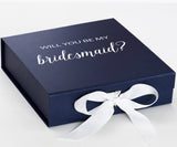 Will You Be My bridesmaid? Proposal Box Navy w/ White Bow - No Border