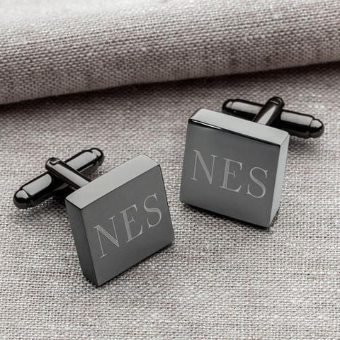 Personalized Cufflinks - Gunmetal - Square - Groomsmen Gifts