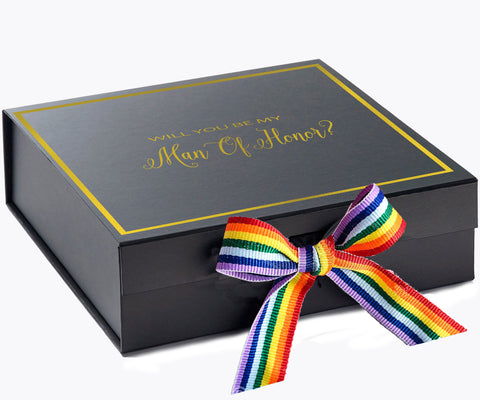 Will You Be My Man of Honor? Proposal Box black -  Border - Rainbow Ribbon