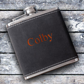 Personalized 6oz Suede Flask with Orange Lettering