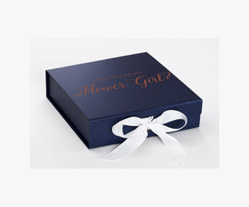 Will You Be My Flower Girl? Proposal Box Navy w/ White Bow - No Border