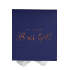 Will You Be My Flower Girl? Proposal Box Navy w/ White Bow - No Border