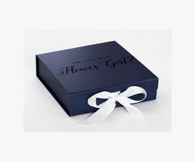 Will You Be My Flower Girl? Proposal Box Navy w/ White Bow - No Border