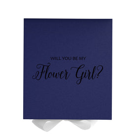 Will You Be My Flower Girl? Proposal Box Navy w/ White Bow - No Border