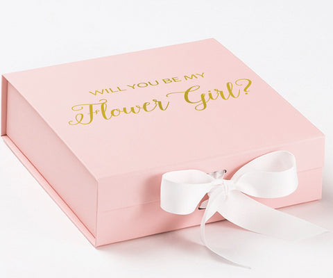 Will You Be My Flower Girl? Proposal Box Pink w/ White Bow - No Border