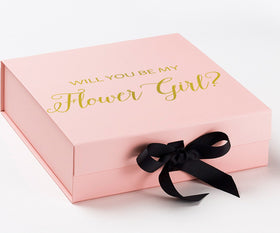 Will You Be My Flower Girl? Proposal Box Pink w/ Black Bow - No Border